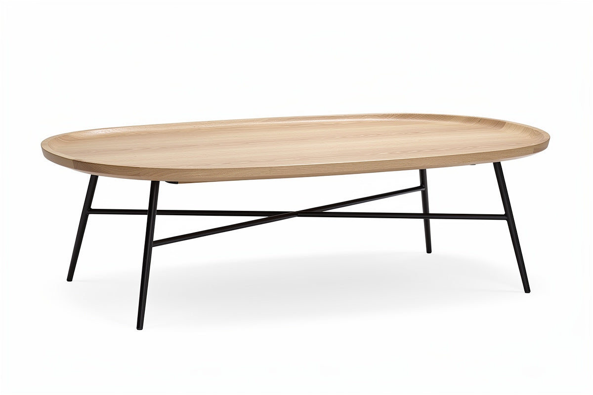 Eleganter Couchtisch aus Holz mit schwarzem Metallgestell**