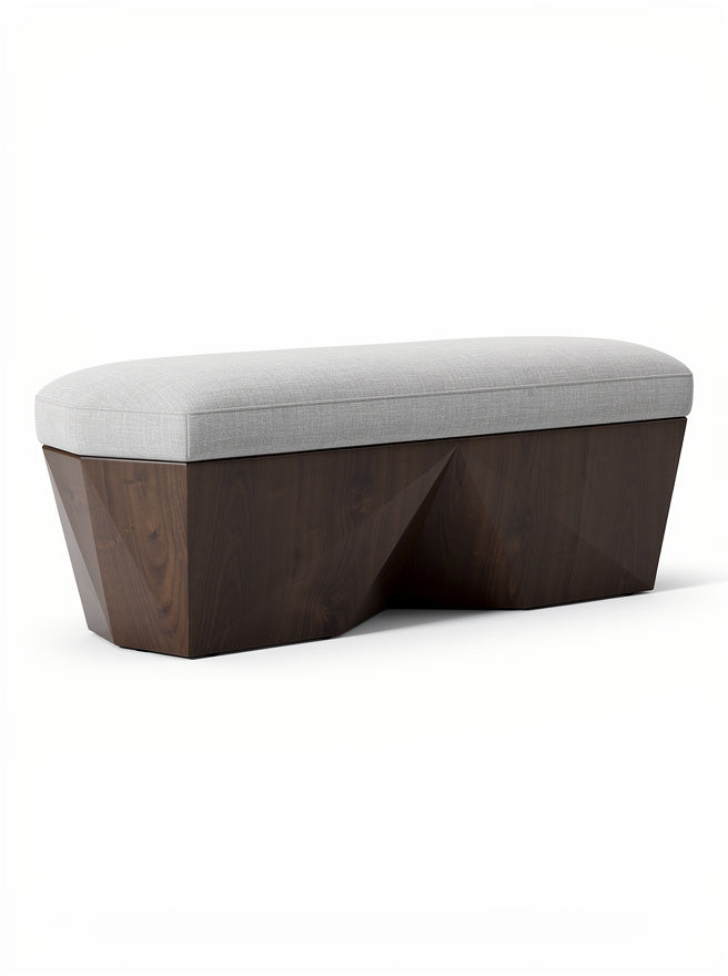 Moderne Bank mit geometrischem Design und Holzfurnier