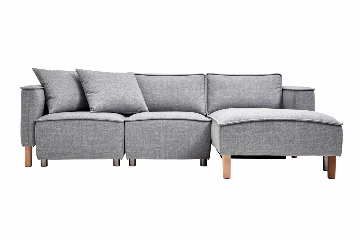 **Modulares graues Sofa mit Holzbeinen und Kissen**