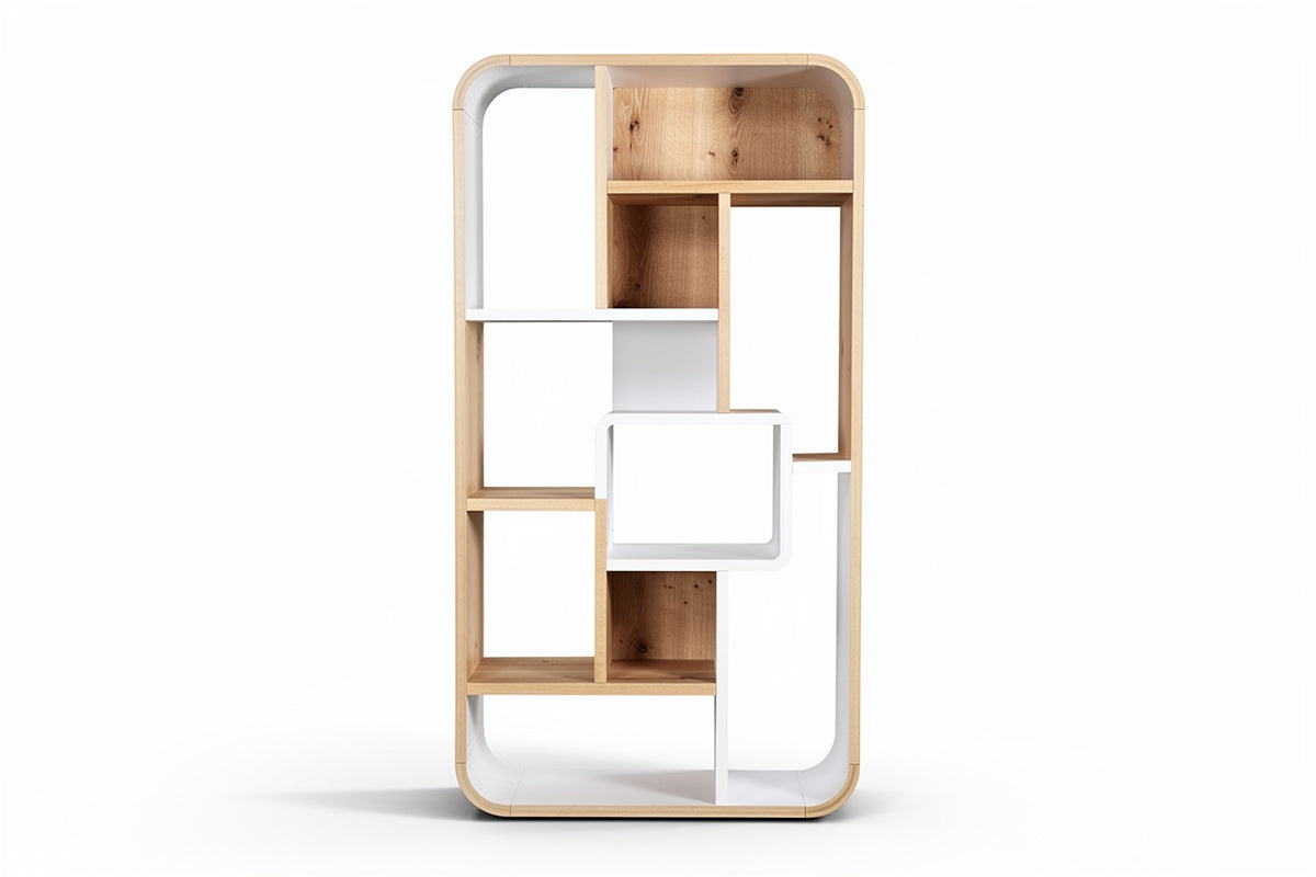 Modulares Regalsystem mit Kombination aus Holz und Weißem Finish**