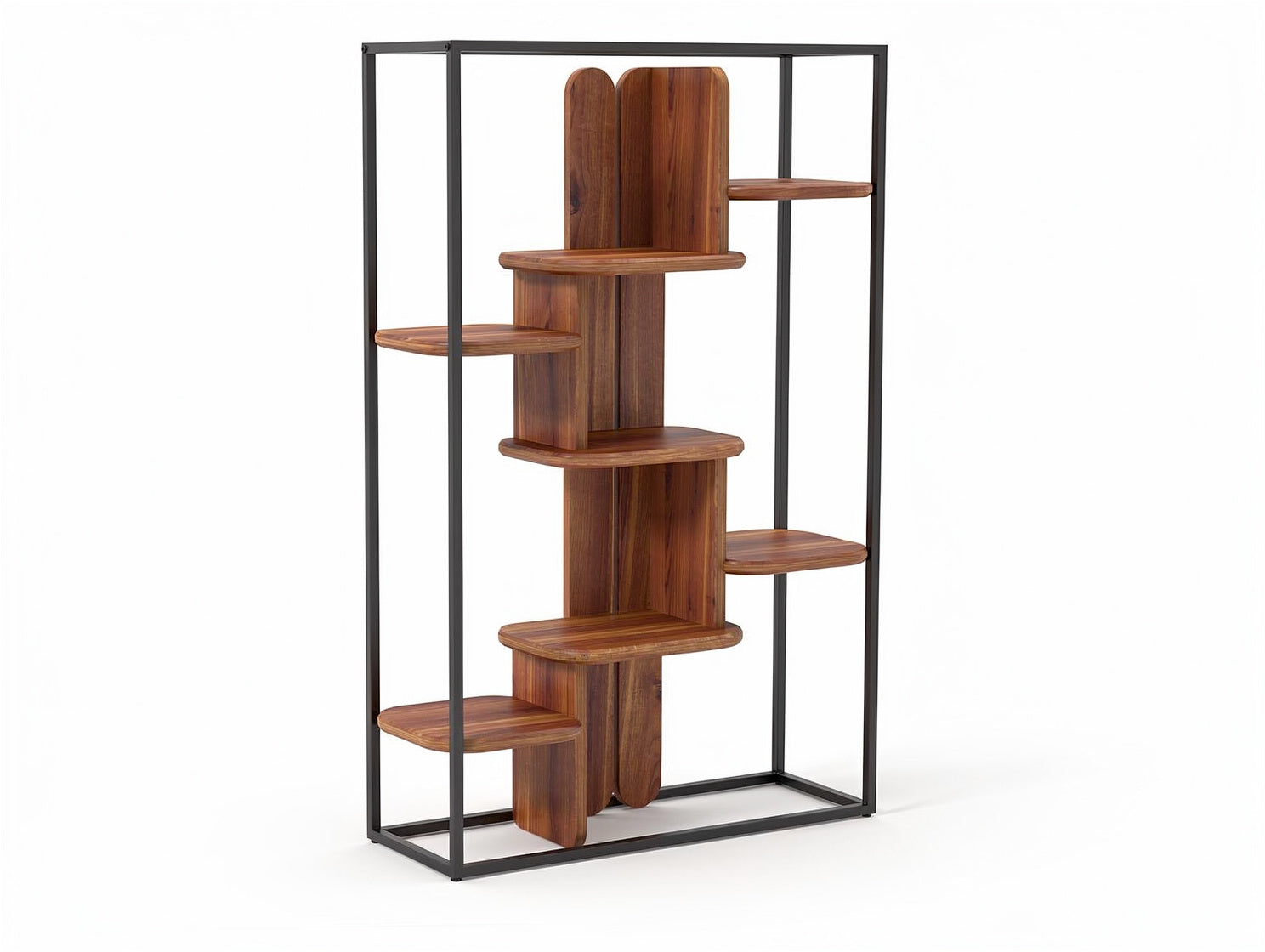 **Moderner Regal mit asymmetrischem Design aus Holz und Metall**